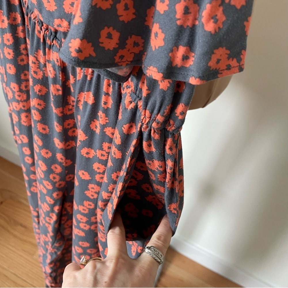 Anthropologie Lilka Curieuse Orange Gray Floral Pockets Pull On Jumpsuit Sz XSP - Picture 4 of 9